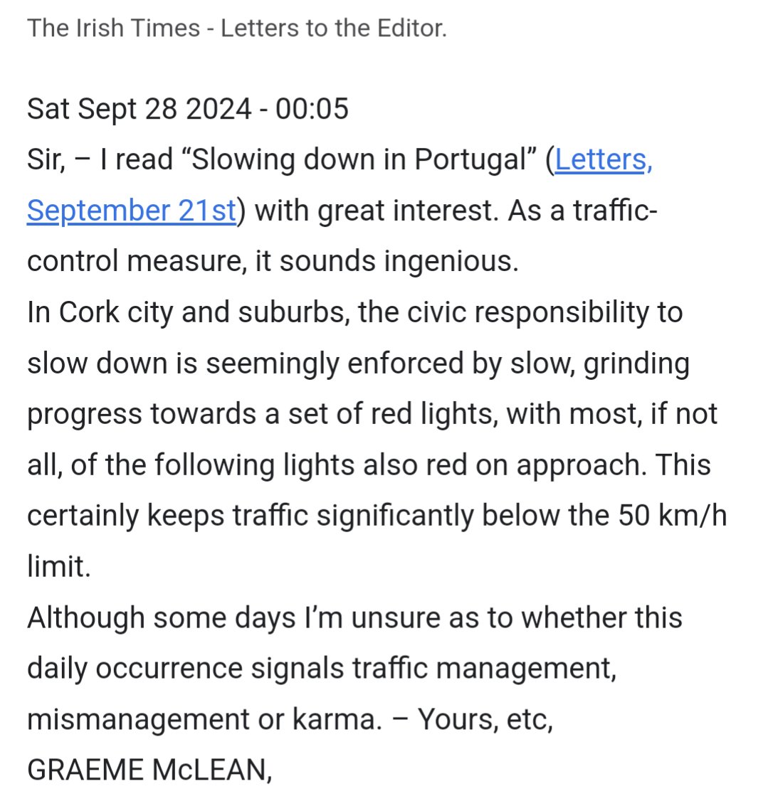 If only this was true. Many drivers can be observed exceeding the 50km/h speed limit only to break heavily (or not) for the next red light.  The number of drivers anticipating this traffic flow is low. 😢

#VisionZero #RoadSafety #SlowDown