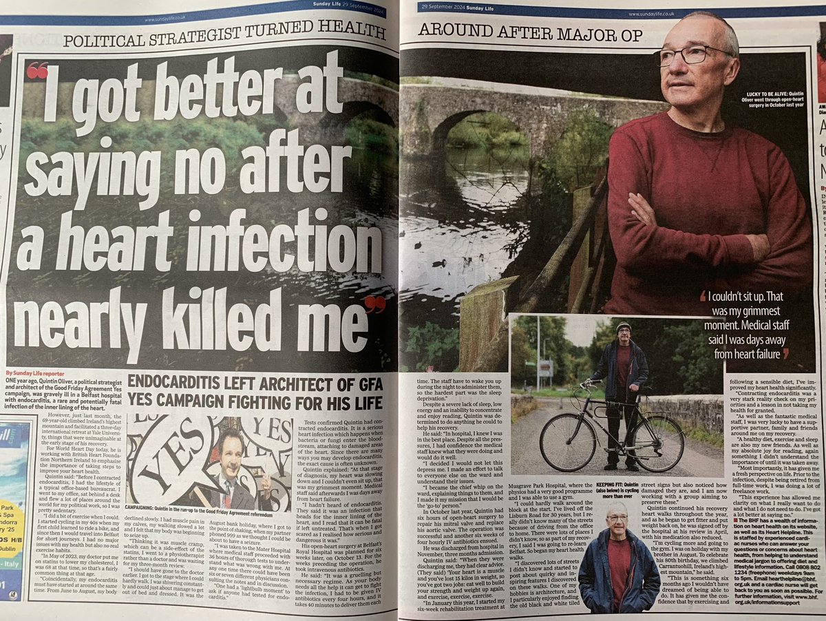 KateRFerg's tweet image. Today is #WorldHeartDay &amp;amp; @BHFNI spoke to @QuintinOliver about his experience of life-threatening heart infection #endocarditis and his journey back to health. 

A really interesting &amp;amp; inspiring read on his recovery👇❤️