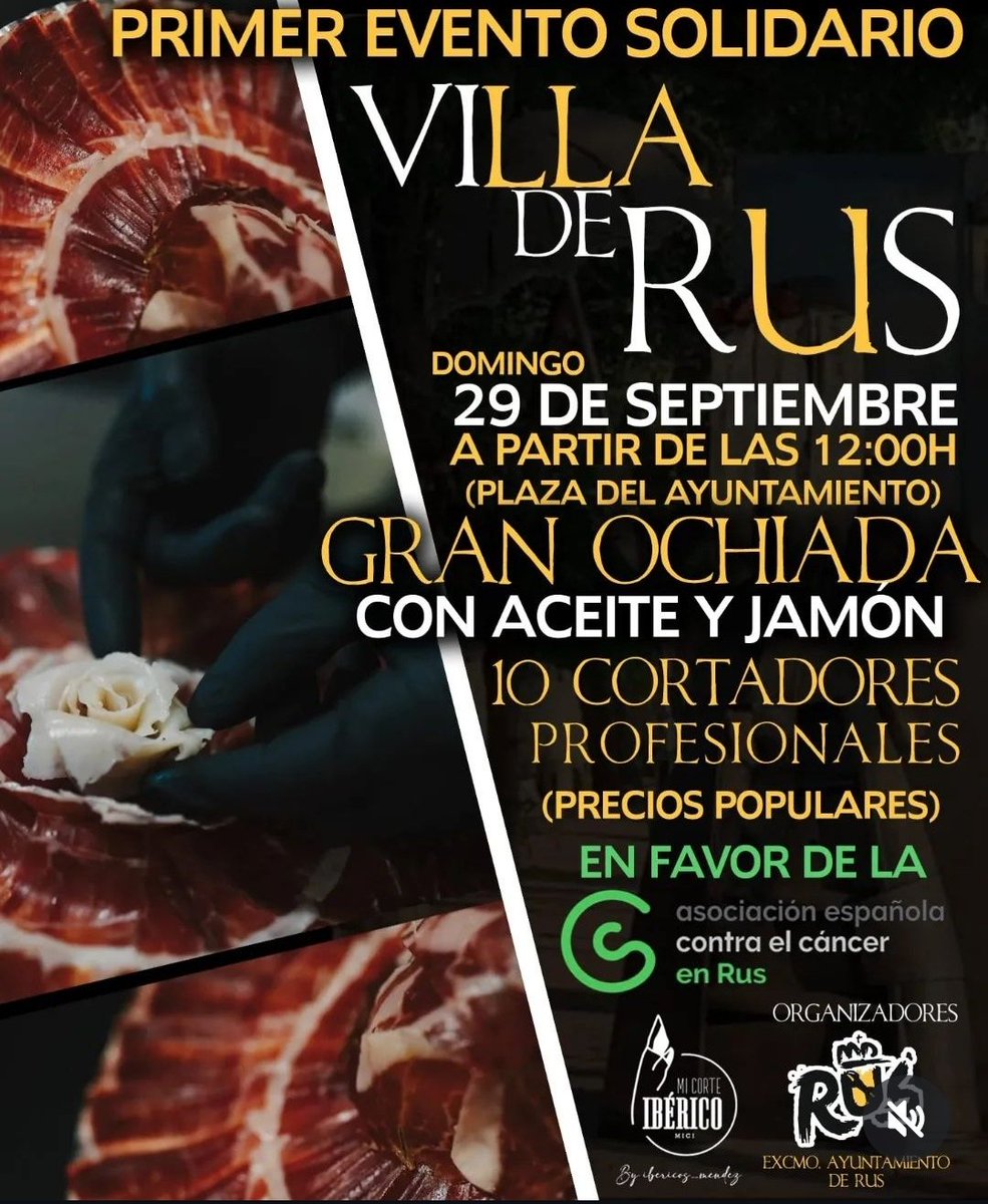 Almaz_ElAltillo's tweet photo. 11 cortadores de jamón profesionales han participado de manera desinteresada en un
evento a favor de @ContraCancerEs en la localidad de Rus.
@AlmazaraElAltillo ha participado de manera activa y pasiva en todo lo que ha podido.
Muchas gracias a todos. https://t.co/3MZyRdHIzK