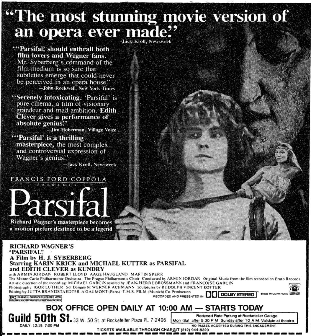 dkanaga's tweet photo. Francis Ford Coppola Presents Parsifal (1983) https://t.co/oyLWHv2UHY "here time becomes space" scene https://t.co/TsR2KgqgPp