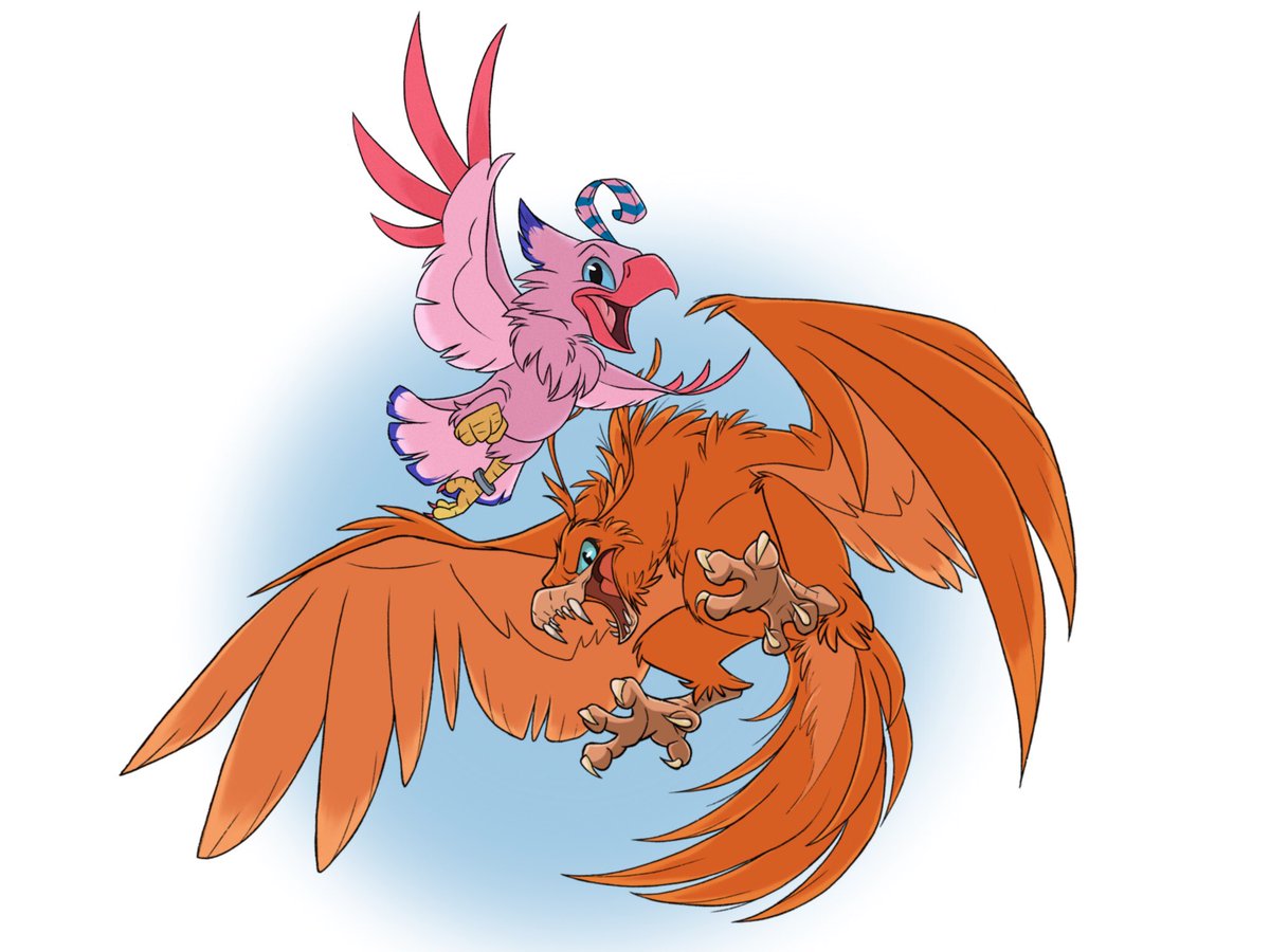 The little pink bird digivolved into the big orange bird!