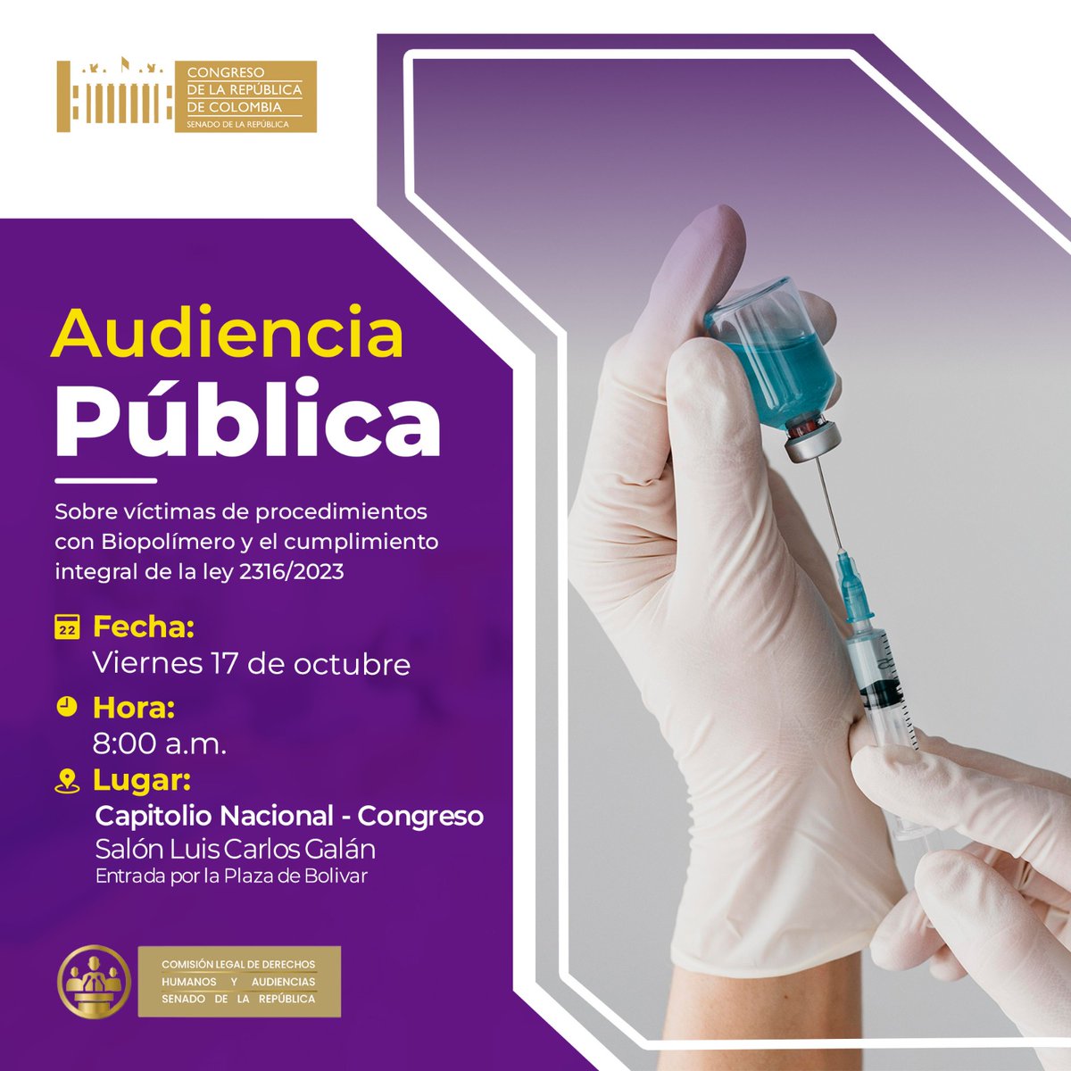 Estás en #Bogota ? Eres víctima de #Biopolímeros ? O interesa el tema inscríbete y participa docs.google.com/forms/d/e/1FAI…
Asiste con el documento de identidad   el 17 de octubre en el Congreso de la República.