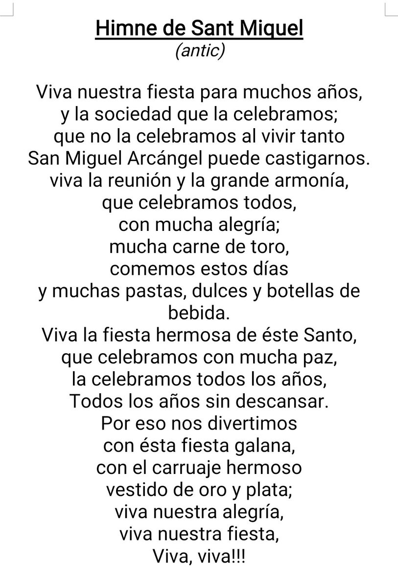LoMarjalo's tweet photo. Fa 10 anys amb la @LiraRoquetes vaig recuperar l'himne de StMiquel de la #RavalNova (dècada 1940).
Avui, comparteixo himne del mateix patró, que també ens ensenyà la Iaia Teresa. Este, més antic, li van ensenyar sons pares (de 1898). Igual és lo 1r himne del barri, creat al 1843 https://t.co/O7vsGz3poY