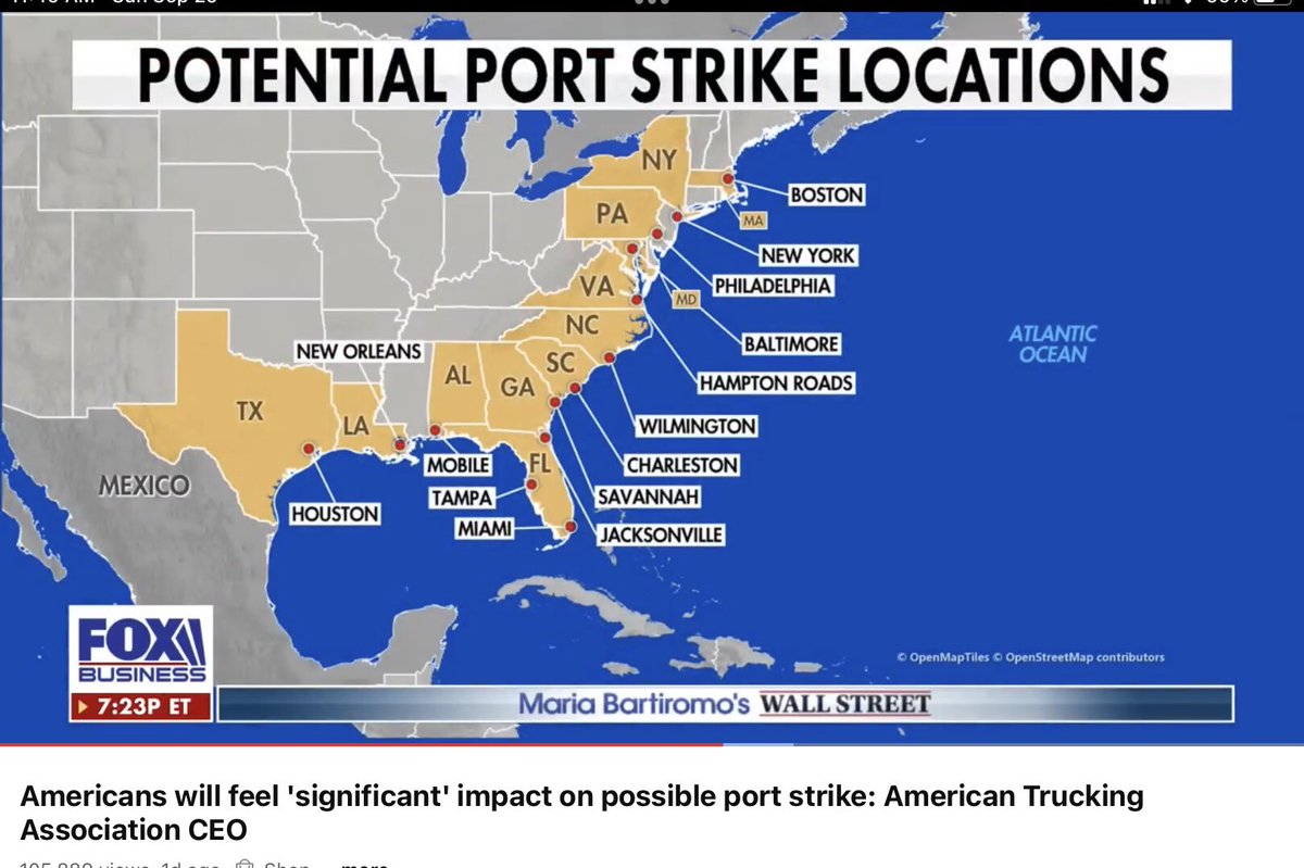 Promogirl07's tweet photo. Biden admin not stepping in to stop this. Prepare now! On Oct  1st -45k port workers on East coast to strike requesting 70% salary increase. This will impact produce, meds, ability to get car parts, cars, foods and more. And of course everything will go up in cost! Already $$$$. https://t.co/VFRqBY5PFv