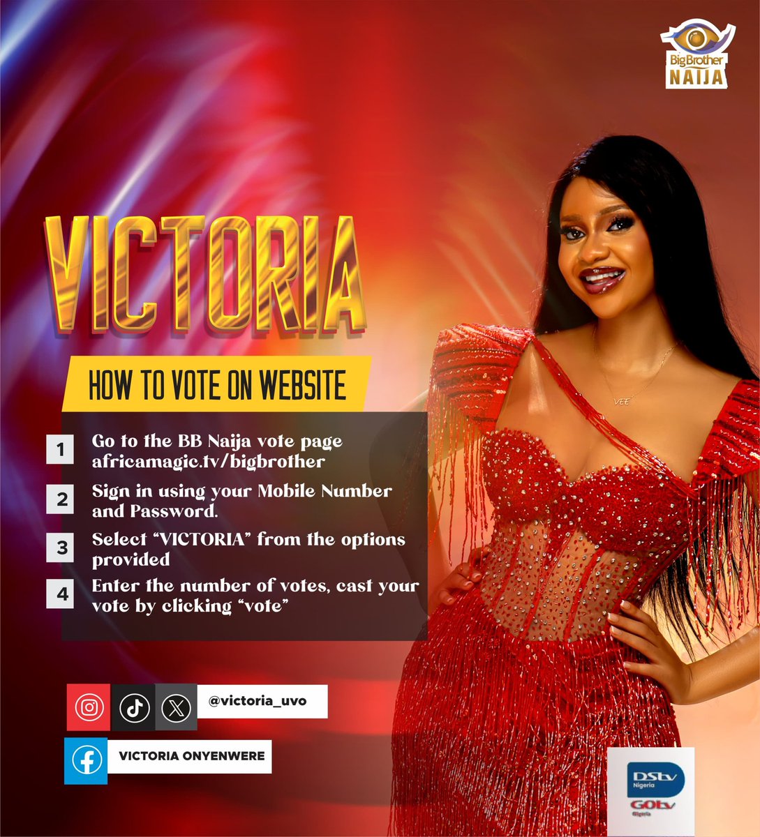 Victoria_uvo's tweet photo. This is it, Vikings—our final stand for Victoria! The voting lines are now open, and this is our one chance to crown her as the rightful winner of Big Brother Naija Season 9. For nine long weeks, Victoria has faced relentless bullying and negativity, yet she has risen with grace and strength. They’ve tried to label her, but she remains untouched—an embodiment of resilience and authenticity.

Now, as we stand on the brink of victory, we must rally together. The odds may be stacked against us, but we are not backing down. Let’s rise above the noise and elevate Victoria with every vote. This is our moment to show the world that true strength comes from unity and unwavering support.

We need to pour every ounce of energy into this. No distractions, no drama—just relentless voting from now until 10:00pm Friday! Let’s follow in Victoria’s footsteps and make her our champion! Together, we can turn our hopes into reality. Let’s make sure our efforts are rewarded when Victoria is crowned the winner she so deserves.
#BBNaija