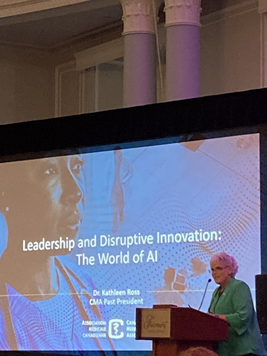 Dr. Kathleen Ross (@drkathleenross1) on Twitter photo At the <a href="/FMWCanada/">FMWCanada</a> 100th, I spoke on the disruptive influence of AI. 
My 3 takeaway messages:
1-AI is here to stay &will forever transform the practice of medicine.
2-Knowledge re: AI is a professional responsibility.
3-Patient privacy must remain a first principle.
 <a href="/CMA_Docs/">Canadian Medical Association</a> At the <a href="/FMWCanada/">FMWCanada</a> 100th, I spoke on the disruptive influence of AI. 
My 3 takeaway messages:
1-AI is here to stay &will forever transform the practice of medicine.
2-Knowledge re: AI is a professional responsibility.
3-Patient privacy must remain a first principle.
 <a href="/CMA_Docs/">Canadian Medical Association</a>