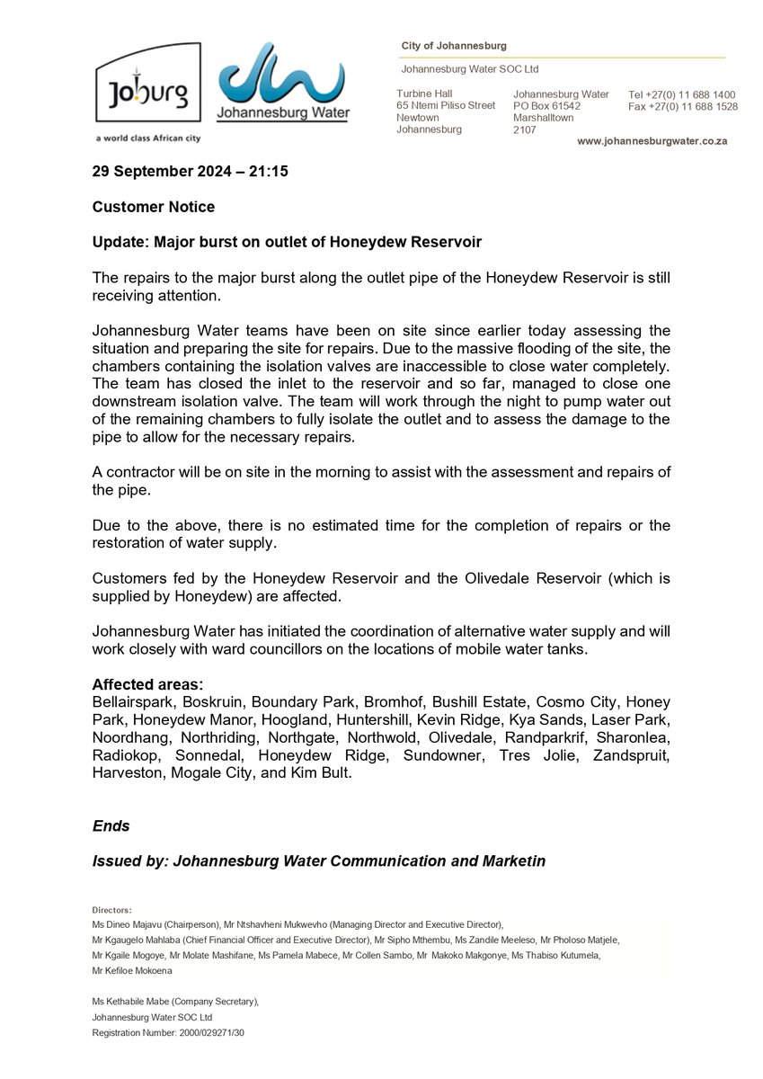 Johannesburg Water tweet media