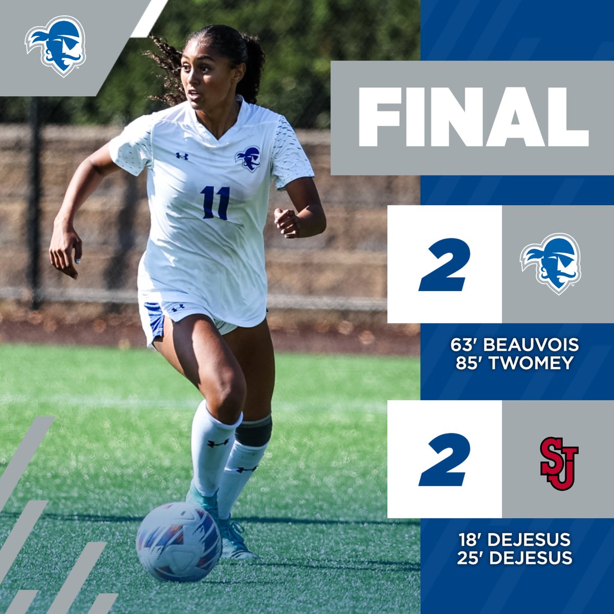 We EARNED that <a href="/BIGEAST/">BIG EAST Conference</a> point 💪😤✅

Down 2-0 at the break, Olivia and Megan score their first career goals in the second half that gave us a massive point on the road.

We need everyone at Owen T on Sunday against Providence at 1 PM 🏴‍☠️⚽️

#HALLin 🔵⚪️