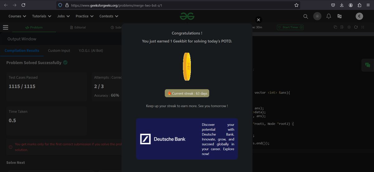 codewithme208's tweet image. Only one day left in the #GeeksStreak challenge! Let’s make Day 20 count! 💻🔥 #CodeEveryDay @geeksforgeeks @DeutscheBank