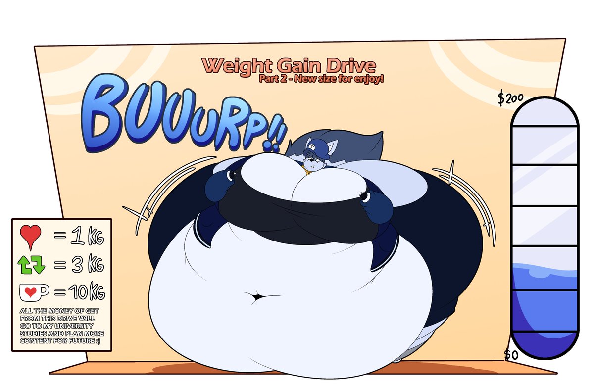 [Big wolf weight gain drive continue! - part 2 (celebration!)] "D-damn this size its soo gooood, now i just want get more, more, MORE-!" and well, if he wants more, should give him more! ;) 
[the links for donator´s will be below (remember say your name)]