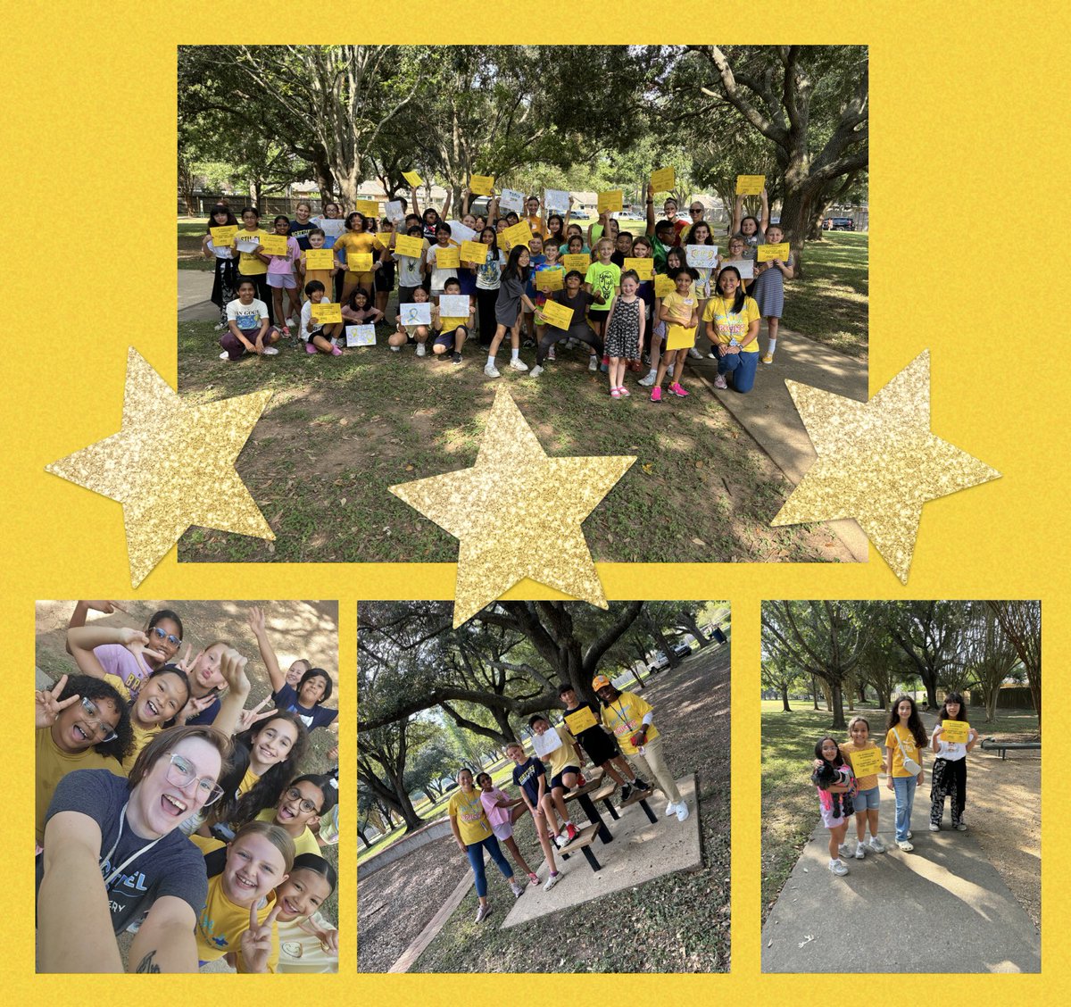 For September’s Childhood Cancer Awareness month, NEHS &amp; StuCo hosted our annual “Turn It Gold” walk on Wednesday. We strolled to remember Damien L., Parishey H., &amp; Luciana Q. for their brave battle against cancer. Once a Scottie, always a Scottie! <a href="/FortBendISD/">Fort Bend ISD</a> <a href="/FBISDCounselors/">FBISD_Prof School Counselors</a>