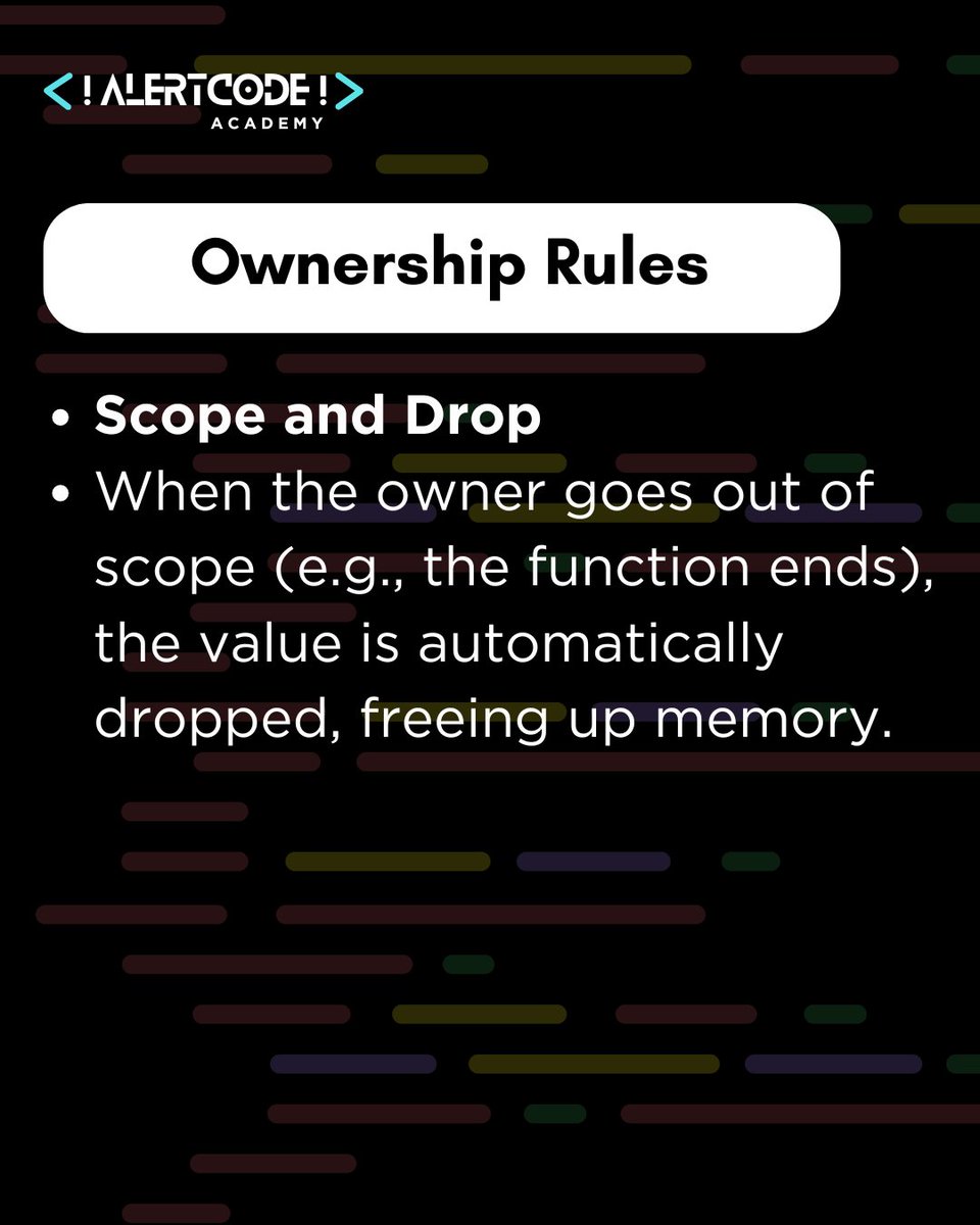 Riseque0112tech's tweet photo. 1️. Ownership in Rust:
   - Rust has a special way of managing memory called ownership. Each value has one owner, and when that owner is done with it, the memory is automatically cleaned up no manual work needed! 
#RustProgramming #RustOwnership #MemoryManagement https://t.co/HmDzxagEwI