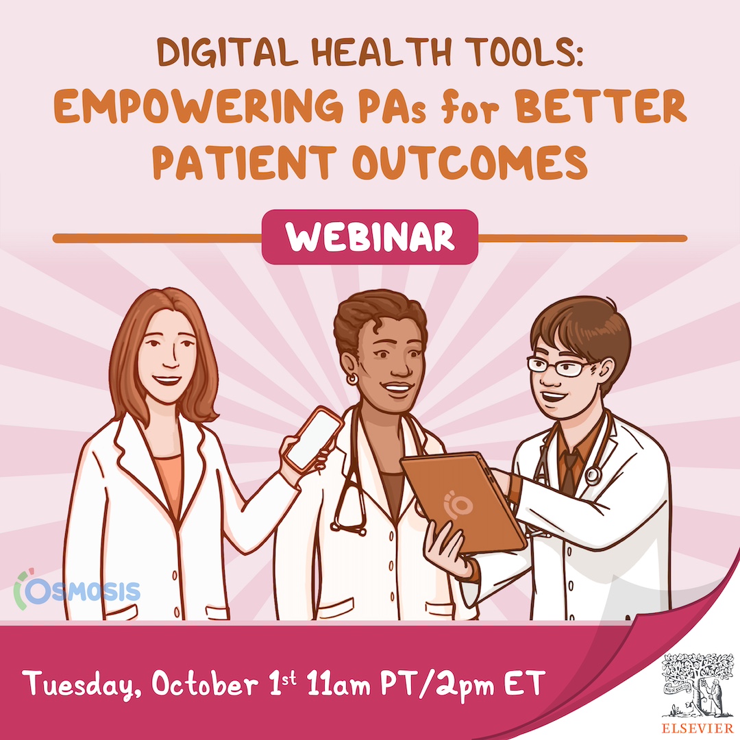 OsmosisMed's tweet image. Calling all PAs &amp;amp; students – this #PAWeek exclusive-webinar is for you! Learn about a range of digital technologies and how to utilize them to enhance your practice. 🌐💫 Register now: osms.it/webinar-empowe…

The #webinar will be held Tuesday, 10/1, at 11 AM PST/2 PM EST.