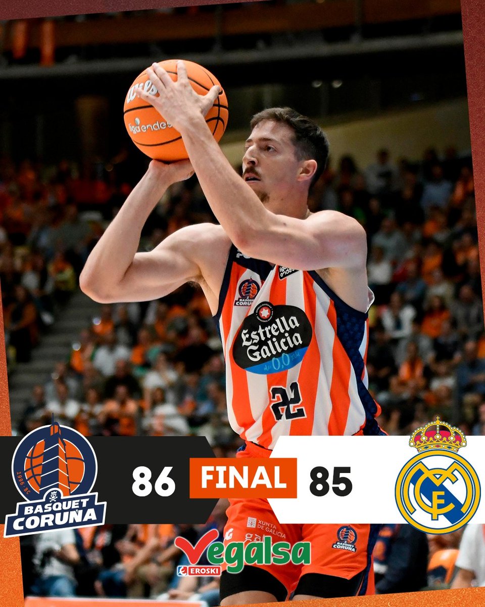 odilioe's tweet image. Leyma Coruña debuta en la #LigaEndesa con una increíble victoria ante el Real Madrid en los últimos segundos del partido. 

8⃣6⃣ Leyma @basquetcoruna 
8⃣5⃣ @RMBaloncesto 

#LigaEndesa | #ConectaConTuPasion
