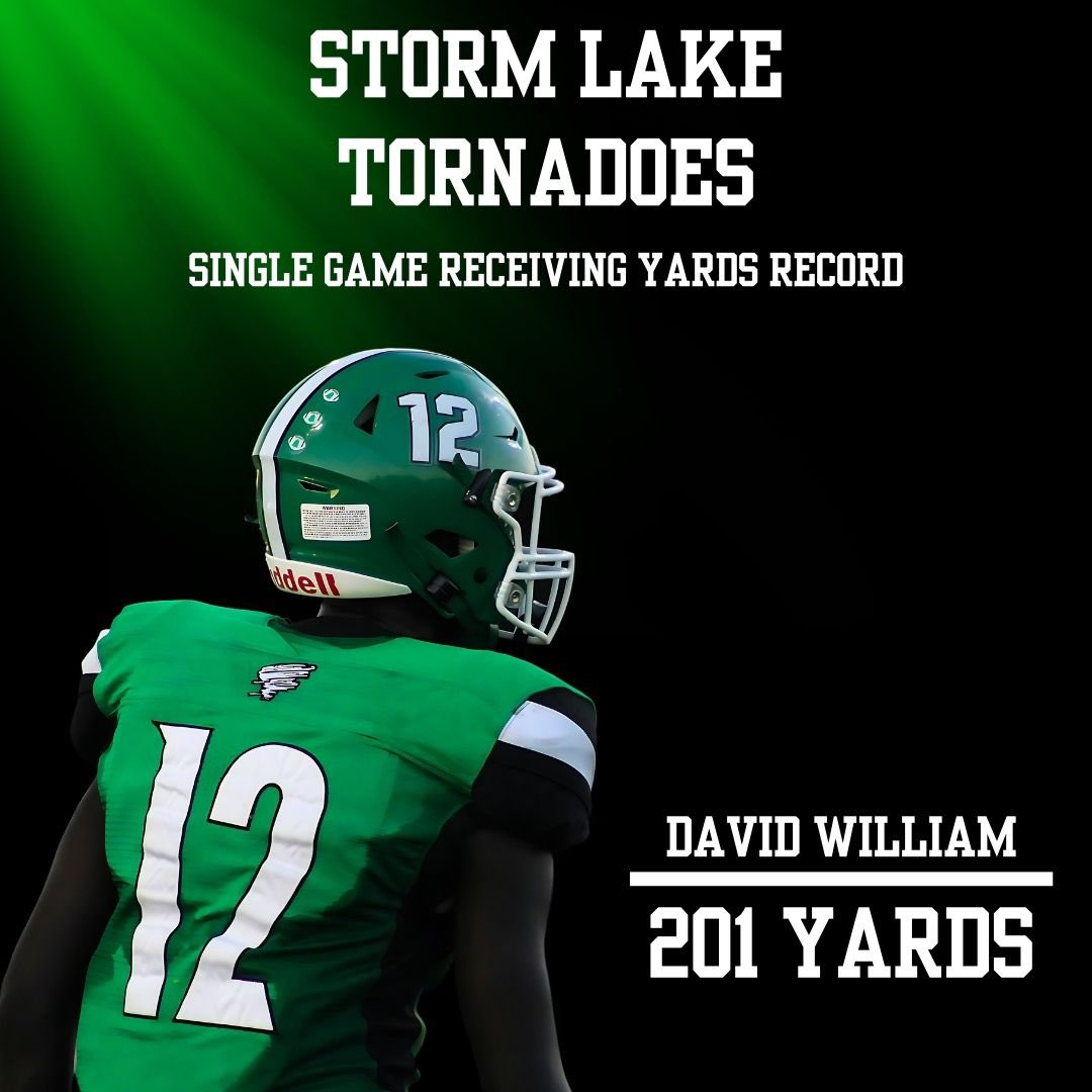 Big congratulations to <a href="/willy12_d/">David William</a> on breaking the single game receiving yards record on Friday vs Sioux City West.  A record that was previously held by our very own <a href="/Camboyd_4/">Cam</a> who had 177 yards vs Boone last year.  #GoBigGreen #STA