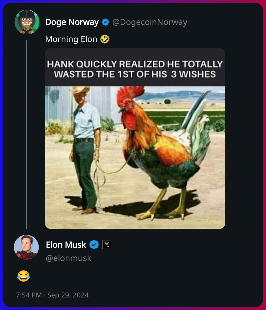 Elon Musk replied to Doge Norway https://t.co/wl7BNocQHC