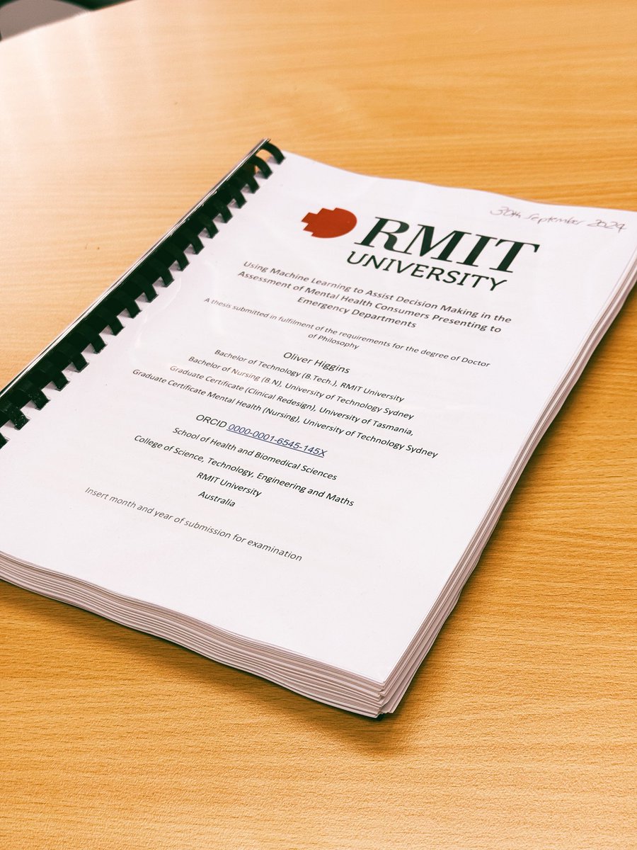 Don’t underestimate the milestone of tangibility. 4 years of work and still very draft, but it’s real! It exists! #Thesis #PhD #whenwillitend #somanywords <a href="/RhondaWilsonMHN/">Prof Rhonda Wilson CMHN #MHNurseProud</a>