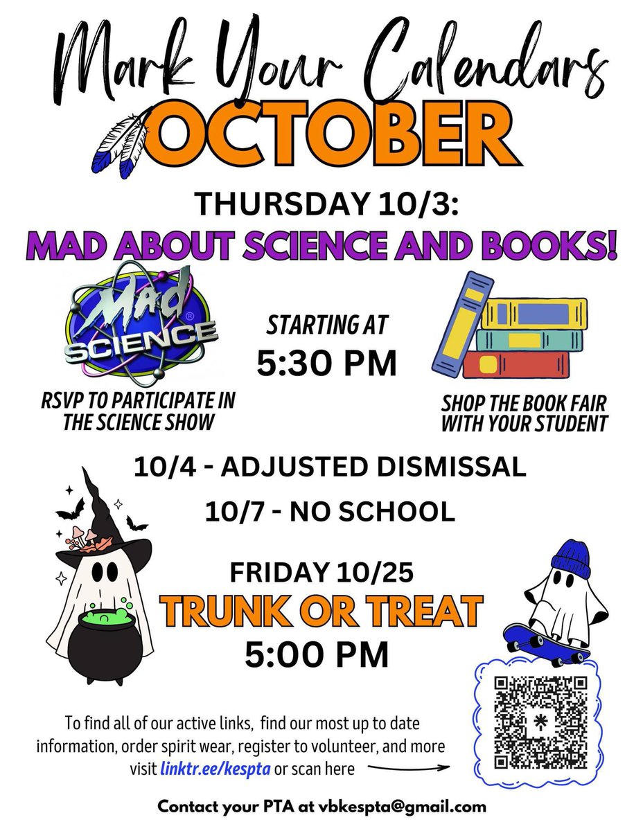 Bring on October !!🎃🍂🗓️ 
• Mark your calendars for fun fall event here at KES 
<a href="/HRichardson_VB/">Heidi Rinehart-Richardson</a> <a href="/vbschools/">VBSchools</a>
