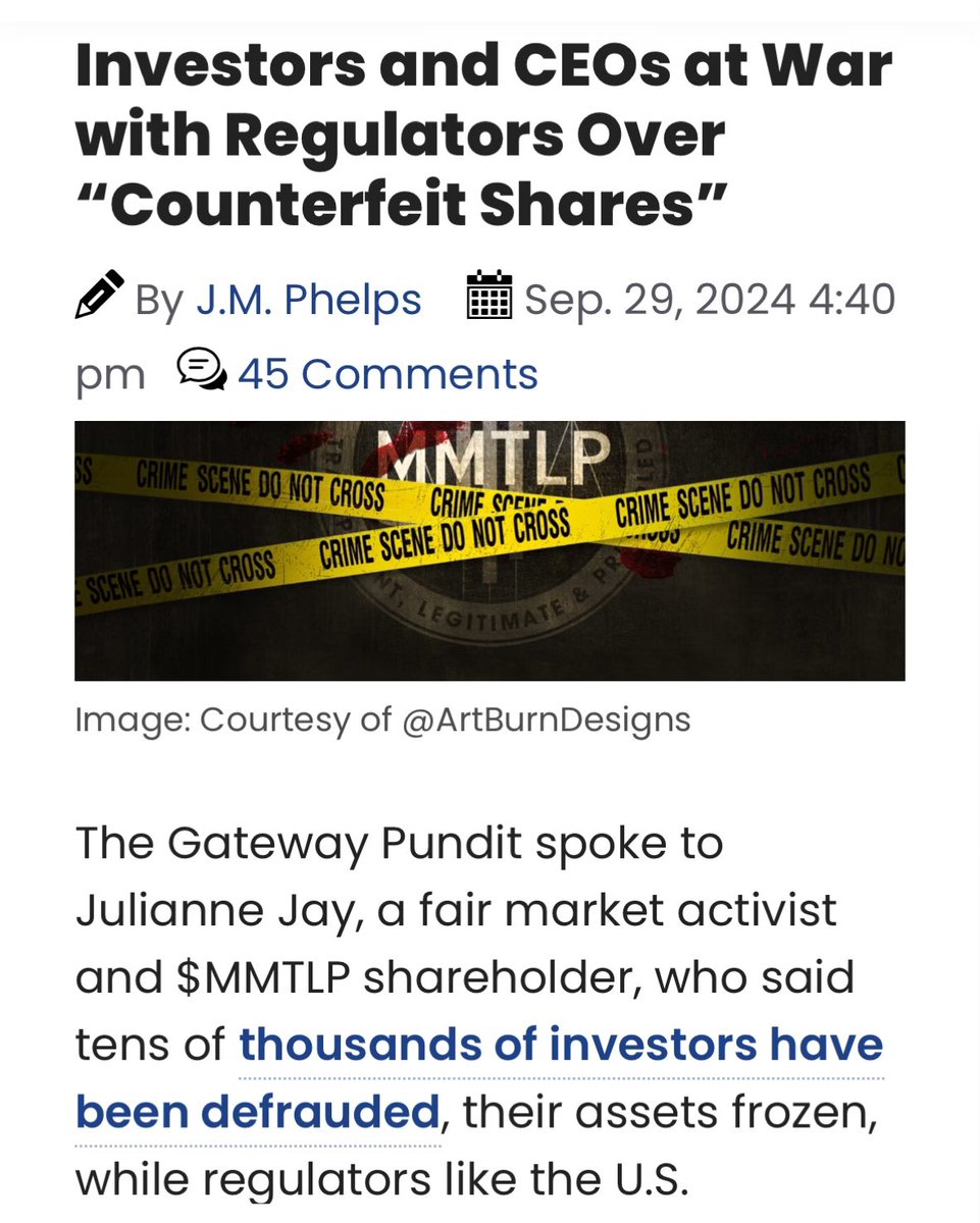 JUST IN🚨: Investors and CEOs at War with Regulators Over “Counterfeit Shares”

The $MMTLP issue is RARE, and may be the key leader to prove the billions of NAKED SHORTS in the U.S. markets. We won’t be going away until there’s a resolution &amp;/or share count.