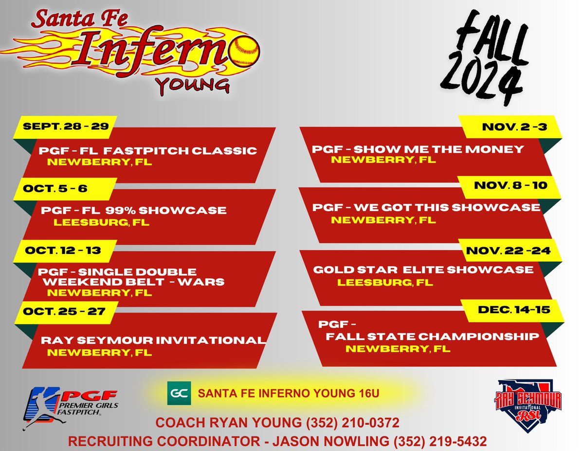 Santa Fe Inferno Young Fall 2024 Schedule🔥🥎 #softball #fall2024 #inferno #santafeinferno