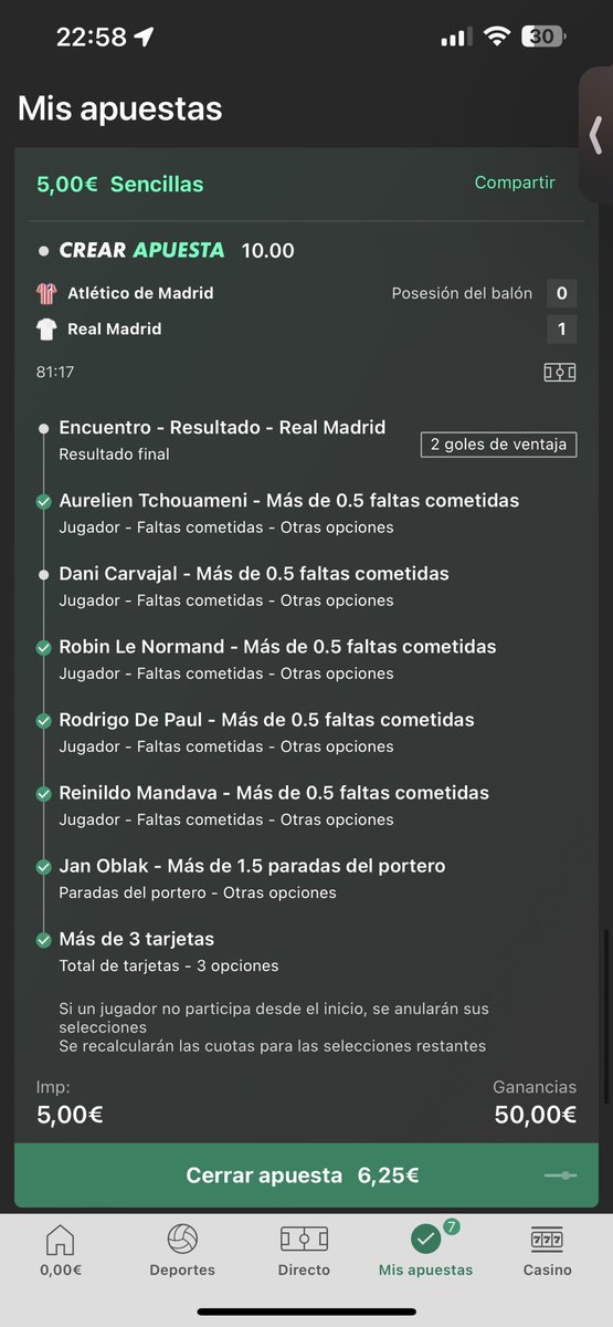 No creo que Carvajal me vaya a joder está apuesta no?!