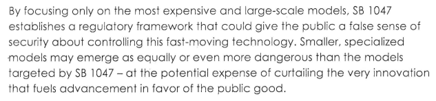 SB1047 gets vetoed. In his statement refusing to sign it, Governor Newsom makes some very important points that are worth highlighting. For reference, his full statement is here: gov.ca.gov/wp-content/upl…
1. SB1047 is too narrow and focuses on only edge cases: