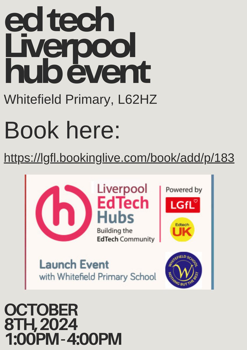Whitefield Primary (@whitefieldps) on Twitter photo Reminder to sign up for our free Liverpool/North West Edtech Study tour. Link to sign up here: lgfl.bookinglive.com/book/add/p/183 We are honoured to have
<a href="/bobusher/">Bob Usher</a>
<a href="/LEOcomputing/">LEO Technology for Learning</a>
<a href="/ty_goddard/">Ty Goddard ๐บ๐ฆ</a>
<a href="/PhillipHedger/">Phillip Hedger</a>
<a href="/DiscoveryEdUk/">Discovery Education UK</a>
supporting this event! Reminder to sign up for our free Liverpool/North West Edtech Study tour. Link to sign up here: lgfl.bookinglive.com/book/add/p/183 We are honoured to have
<a href="/bobusher/">Bob Usher</a>
<a href="/LEOcomputing/">LEO Technology for Learning</a>
<a href="/ty_goddard/">Ty Goddard ๐บ๐ฆ</a>
<a href="/PhillipHedger/">Phillip Hedger</a>
<a href="/DiscoveryEdUk/">Discovery Education UK</a>
supporting this event!