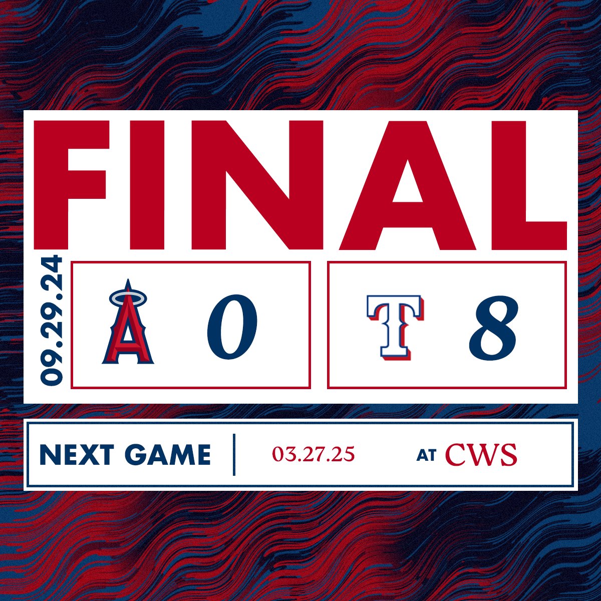 Angels's tweet photo. Final: Angels 0, Rangers 8 https://t.co/5esbWmZnH5