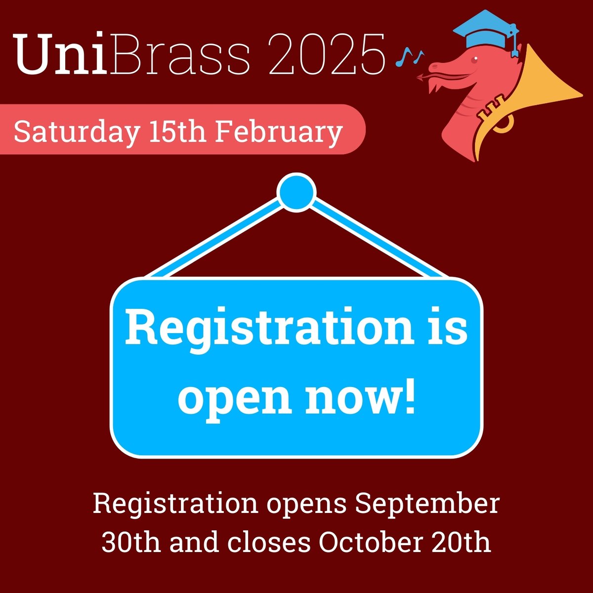 UniBrass (@unibrass) on Twitter photo Bands - register at unibrass.co.uk/band-registrat… before October 20th to be involved in UniBrass 2025!
Any questions, just email contact@unibrass.co.uk Bands - register at unibrass.co.uk/band-registrat… before October 20th to be involved in UniBrass 2025!
Any questions, just email contact@unibrass.co.uk