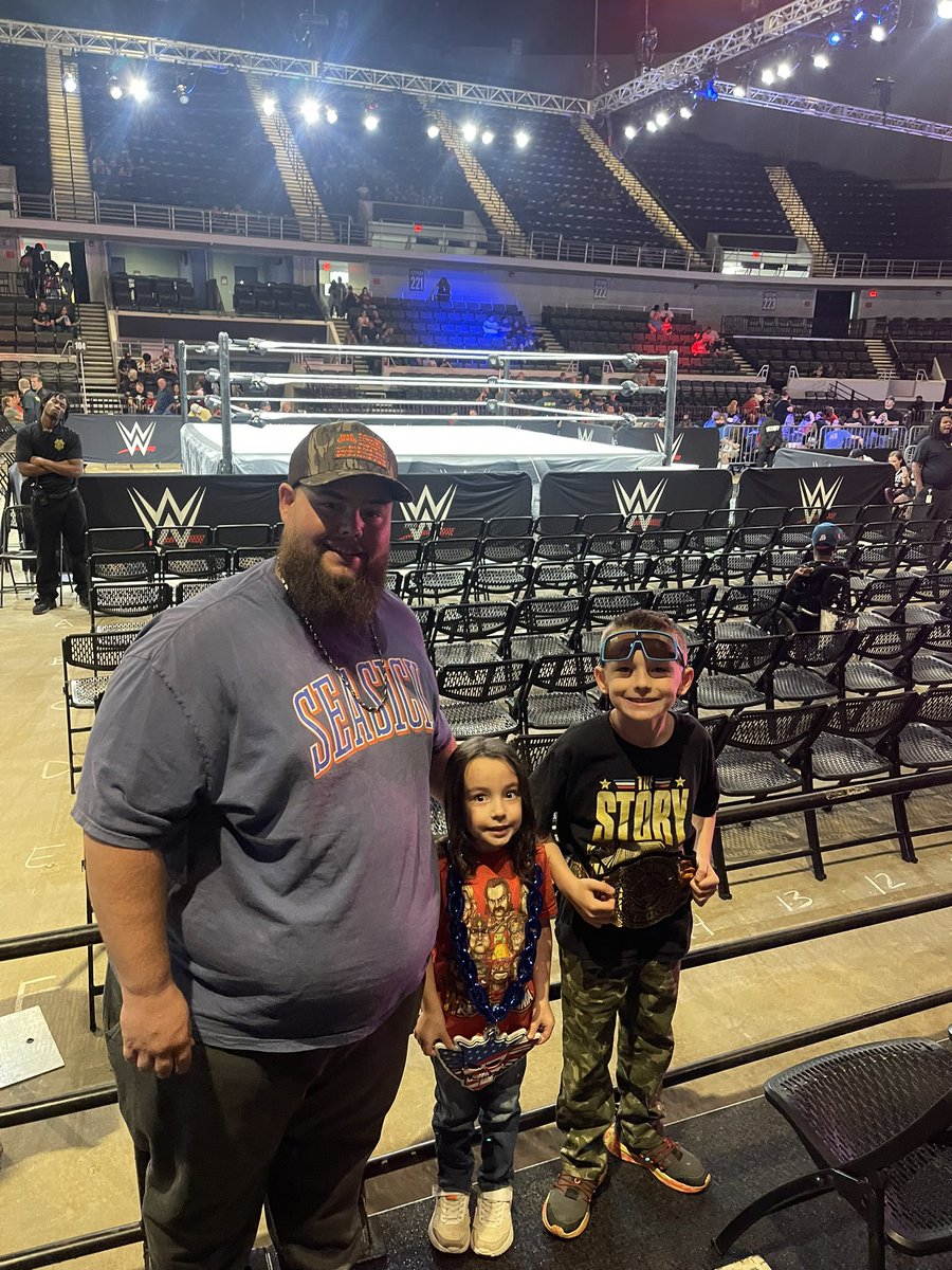 How do you celebrate the day after your wedding? Take the kids to <a href="/WWE/">WWE</a>  <a href="/WWEUniverse/">WWE Universe</a> for the super show #WWEHuntsville <a href="/CodyRhodes/">Cody Rhodes</a> <a href="/RheaRipley_WWE/">RheaRipley_WWE</a> <a href="/itsBayleyWWE/">Bayley</a> <a href="/ArcherOfInfamy/">Damian Priest</a> <a href="/BiancaBelairWWE/">Bianca Belair</a>