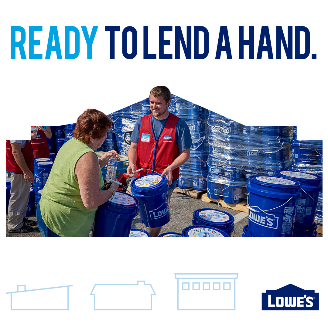 Lowes's tweet photo. Hurricane Helene devastated many parts of the southeast and we’re ready to lend a hand.

Stop by these locations 9/30 for buckets of supplies while supplies last:
📍 Lowe's of Newport, TN @ 9:00am
📍 Lowe's of Elizabethon, TN @ 9:00am
📍 Lowe's of Jonesborough, TN @ 9:00am
📍 Lowe's of Johnson City, TN @ 9:00am
📍 Lowe's of Valdosta, GA @ 10:00am
📍 Lowe's of Tifton, GA @ 10:00am
📍 Lowe's of Douglas, GA @ 10:00am
📍 Lowe's of Waycross, GA @ 10:00am
📍 Lowe's of Live Oak, FL @ 4:00pm
📍 Lowe's of Lake City, FL @ 4:00pm