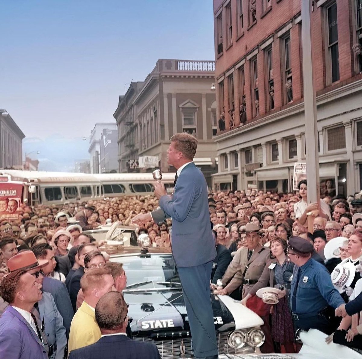 aroundalbany's tweet photo. On This Day In History: JFK campaigning in Troy, NY on September 29, 1960 📣

AP photo colorized by @johnbulmer 

#troyny #aroundtroy #enjoytroy #upstateny #history #jfk https://t.co/i6T63Wl0u8