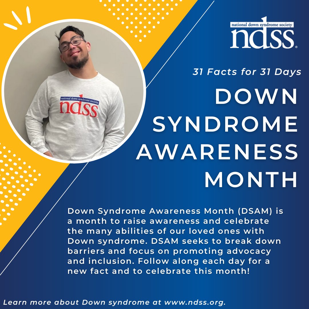 It's almost #DownSyndromeAwarenessMonth! 🎉 Each October, we raise awareness and celebrate our loved ones with Down syndrome. See how you can get involved this year at ndss.org/down-syndrome-…. 💙💛