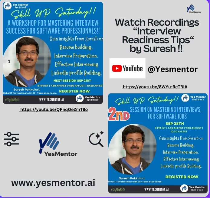 BuildMyCareers's tweet photo. Watch Recordings of “Interview  Readiness Tips“ by Suresh !!   at our YouTube channel 

 https://t.co/zbYWcEd5VY

First session URL  https://t.co/rACiogOsCI.

Second Session URL https://t.co/SZAOl61NlI
 
  @SayYesmentor #sayyesmentor #mentoringmatters https://t.co/S106MfJsAn
