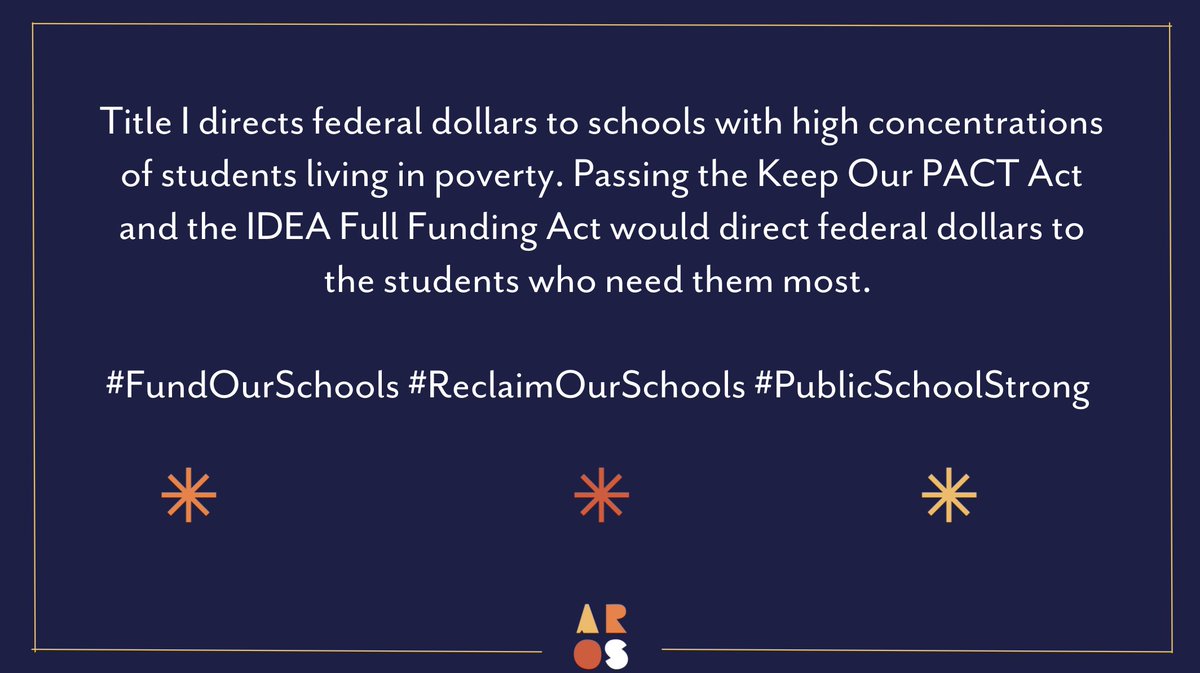 Title I directs federal dollars to schools with high concentrations of impoverished students.

 Passing the Keep Our PACT Act and the IDEA Full Funding Act would direct federal dollars to the students who need them most. #FundOurSchools #ReclaimOurSchools #PublicSchoolStrong