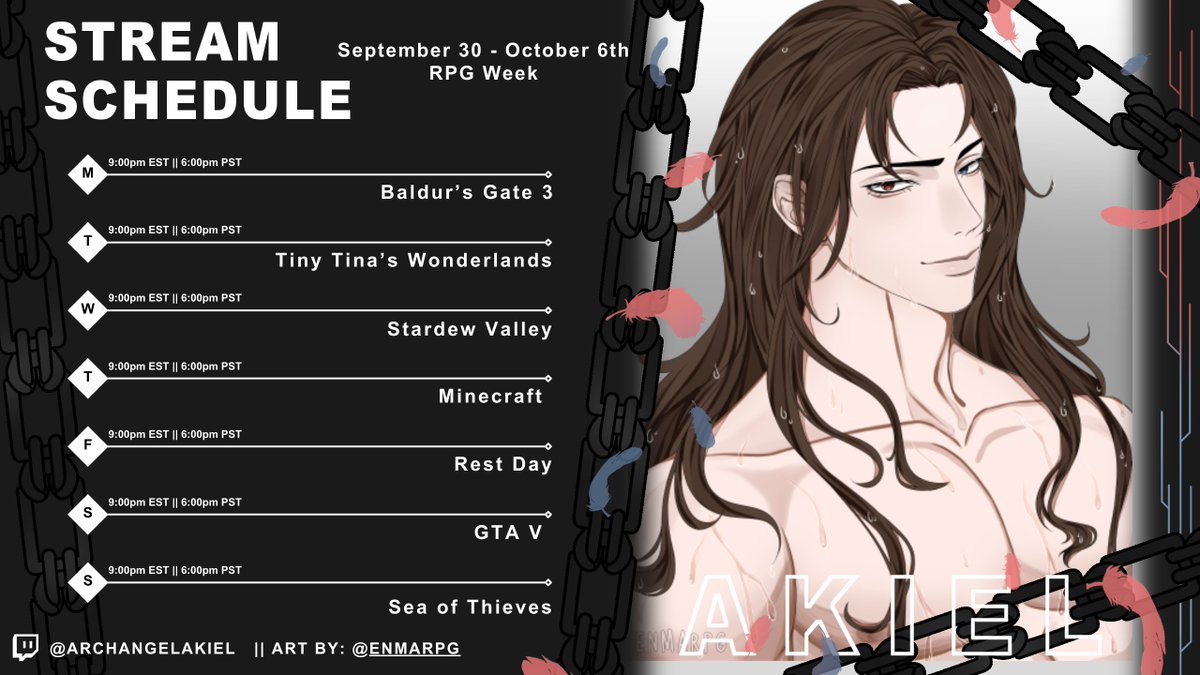 AkielVt's tweet photo. 📅 Streaming Schedule 📷 📷https://t.co/TvHE9Zi5wv… 📷 Tags:    | #akielvt | #LucifersHeirToTheVirtualThrone | #akielsDivineArt | #AkielGetsKinky | #AkielGetsNaughtyAF 📷 Fan Name: The Akielite Angels   📷   Join me for some unforgettable fun! https://t.co/vL3lWMGtUA