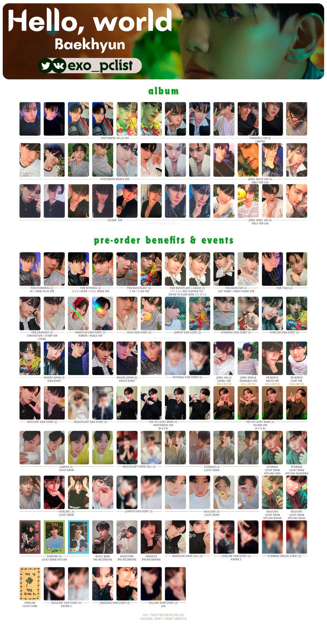 EXO's photocard lists | ot9 on X: 