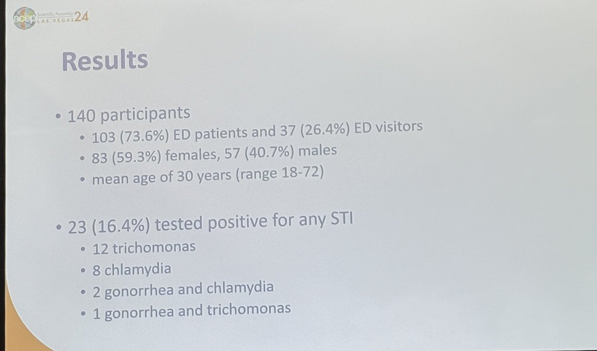 Liz Goldberg MD ScM (@lizgoldbergmd) on Twitter photo Cool project by Dr. Stanford <a href="/UofC/">UniversityofChicago</a> offering patients AND visitors confidential self testing & treatment for STIs in the ED. More solutions needed to curb increasing STI prevalence!
#ACEP24 Cool project by Dr. Stanford <a href="/UofC/">UniversityofChicago</a> offering patients AND visitors confidential self testing & treatment for STIs in the ED. More solutions needed to curb increasing STI prevalence!
#ACEP24