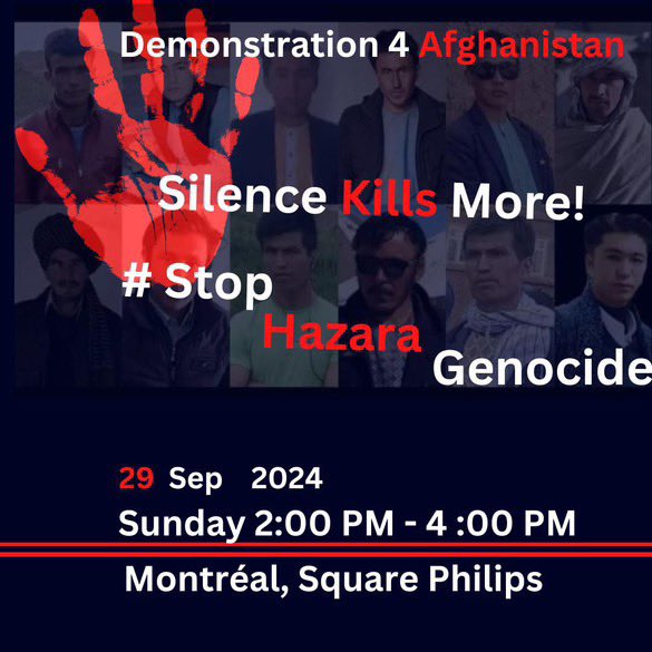 James_JosephTDL's tweet photo. Many of the posters from across the United States and Canada as protests erupt today after the killing of  14 Hazara men by ISIS in Daikundi Province. #StopHazaraGenocide