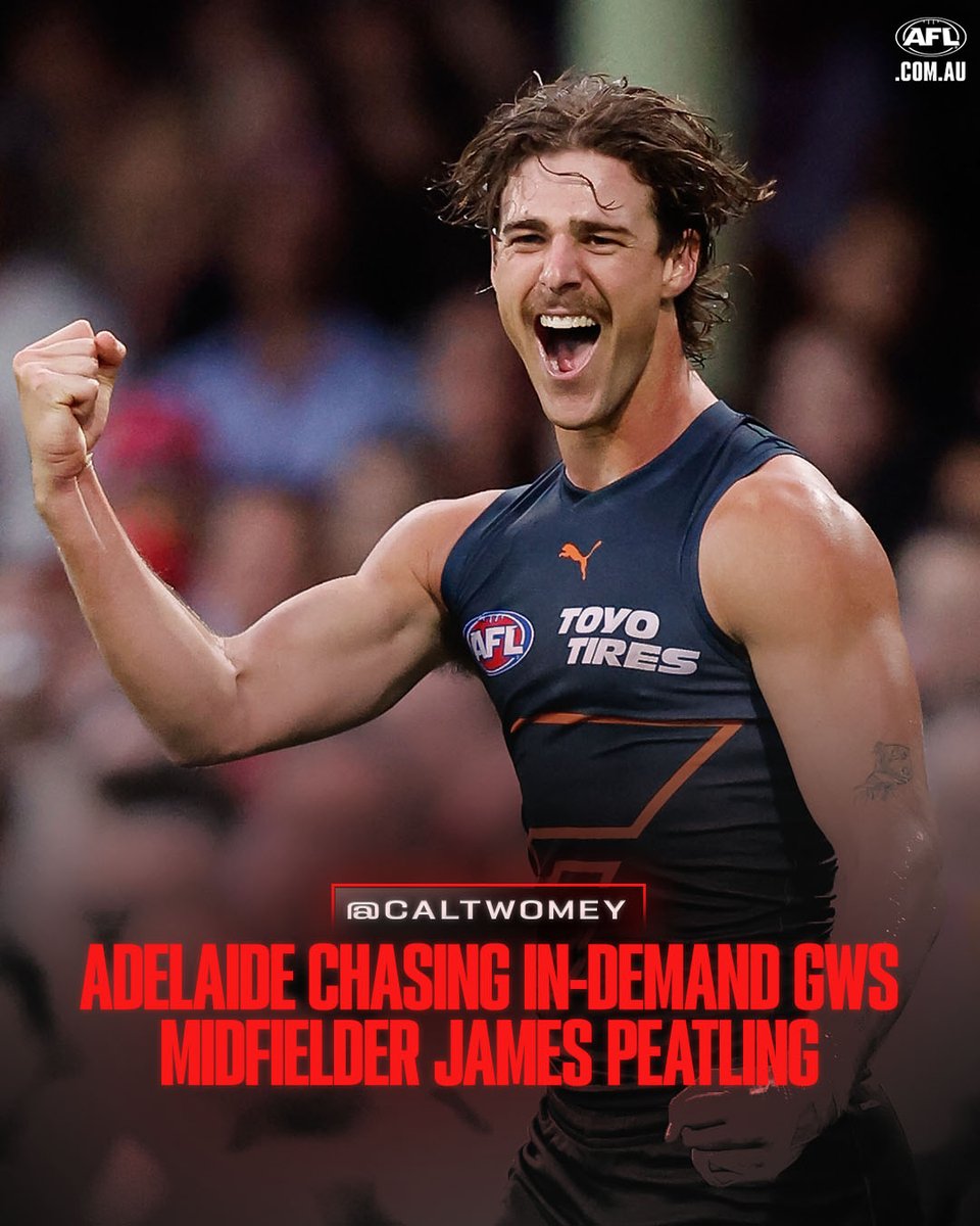 CalTwomey's tweet photo. Adelaide is hunting GWS midfielder James Peatling.

The Crows were among the clubs Peatling met with last week as they eye a Giants double after landing free agent Isaac Cumming. Peatling still weighing up his call. 

More on @traderadio @AFLcomau https://t.co/8wayUPVurm