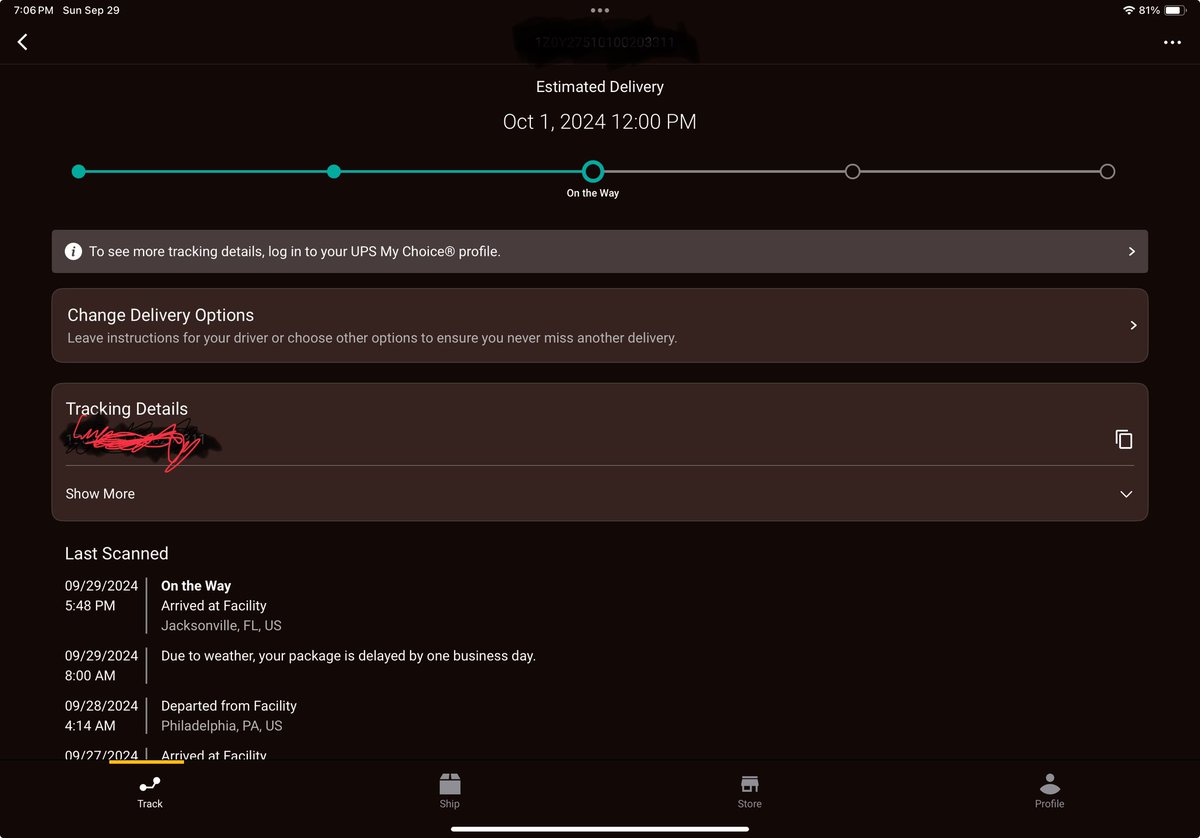 wjmoran's tweet photo. @UPS and it continues.  Now it’s even a day later for delivery.  Good chance I wont be here by the time it arrives.  The WORST delivery service ever.  I paid for air and is being sent by SLOW ground. https://t.co/xh1u6oUKZk