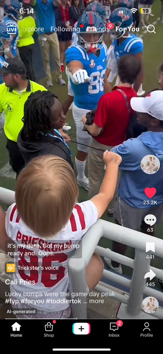 theolemisskitty's tweet photo. Caden Prieskorn’s son wasn’t able to give his dad a lucky first bump before the game. I need all Ole Miss football personnel to do everything in their power to make sure that baby gives his dad a lucky fist bump for next week. He holds the power to win. https://t.co/MsNsLmliVo