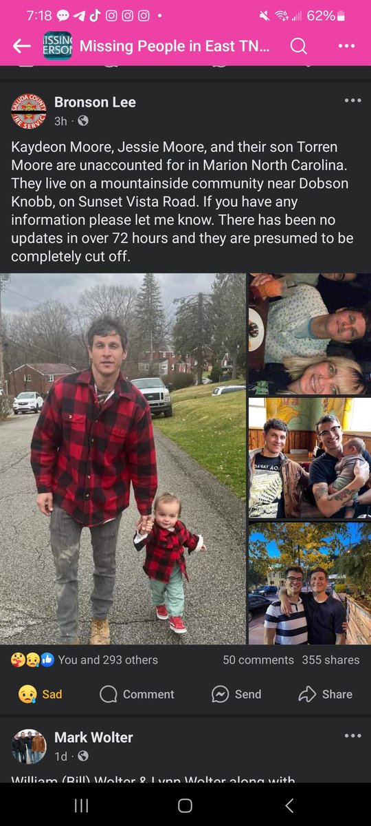 Sassafrass_84's tweet photo. The Moore family hasn't been heard from in over 72 hours. Requesting a well check for them in Marion, North Carolina. If you hear from them please contact local authorities.  

Please share this out. #helenehelp https://t.co/AJoLmZzseC