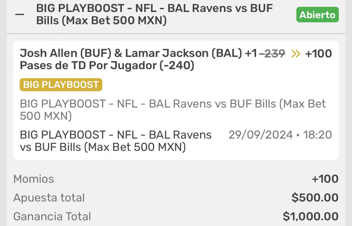 drpicks9's tweet photo. NFL🏈🇺🇸

SNF

👨🏻‍⚕️PLAYBIGBOOST Lamar Y Allen 1 TD por pase +100 @playdoitmexico 

👨🏻‍⚕️Bills +7.5 + Ov 39.5 -105

#DrPicks https://t.co/lZsxVMTpyz