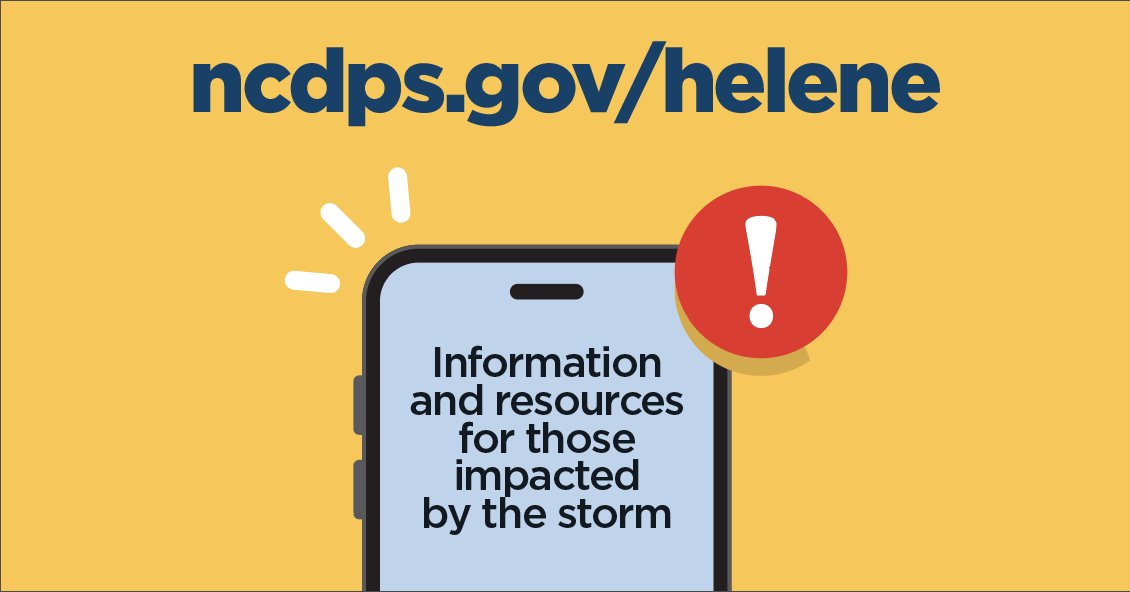 Info and resources for those impacted by #Helene can be found at ncdps.gov/helene. The most up-to-date information on local conditions, shelters, and resources can be found by following county government social media and websites or by visiting ReadyNC.gov.