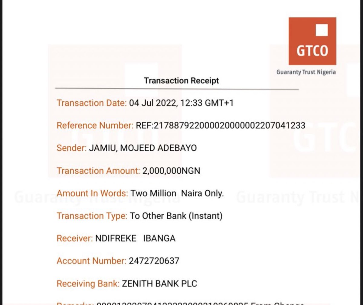 TheSerahIbrahim's tweet photo. Got pissed off and then I realised if we don’t find a way to get an evidence, the govt may deny admitting that people died at the Lekki toll gate so I devised a plan.
I told 4 of the families whose children died at the toll not to attend and send their account instead.
They sent it and got the payments and that screenshot is what I hold as evidence that this happened.

SAN Falana did nothing wrong.
He said if the govt feels remorseful and want to help them, they should go ahead. So we advised that they pay up the compensation rather than this.
So since they are giving out the money, let it be an aid to the victims, a medical aid they can use to take care of hospital bills and every other required treatment. 
So it is quite disingenuous that Oniru would stoop so low to insult SAN Falana on this.

The day they attended the meeting to get their cash, I didn’t go. The meeting was for 10am but the govt told those present that if I didn’t attend it, they won’t get it, I was pissed they refused to use transfers because I really wanted that evidence.
They all reached out to me that day, complaining that I must attend because they were all waiting for me.
The commissioner called me and said he won’t be there until I get there.
So I spoke to the lawyers and finally, was on my way and I got there by past 3pm for a meeting of 10am because I wasn’t going to attend since I am not receiving any of the aid.

We took videos and pictures too.
And I made sure I had the transfer receipts for those that died because I ensured the money was sent via transfer for them, since the plan to get transfer for everyone didn’t work.