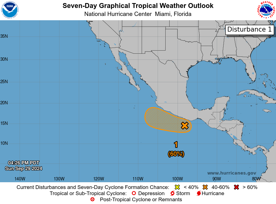 LimWeather's tweet photo. D138 EPAC #HurricaneSeason2024 8pm EDT
new AOI S of #Mexico has 10%% chance to become Tc in 2 days,60% in 7 days 
Interests there should watch this closely and regularly check back with the latest forecasts
#Wxtwitter #Wxx #Tropicswx #HurricaneSeason #Kristy #EP96 #96E #Invest96E https://t.co/ffWoxGbWtr