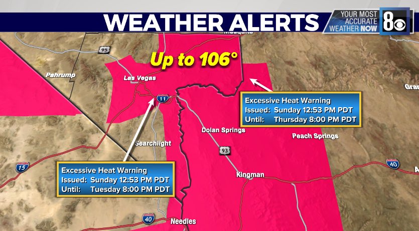 Excessive heat warning has been extended through Tuesday night. 😓 #lasvegaswx