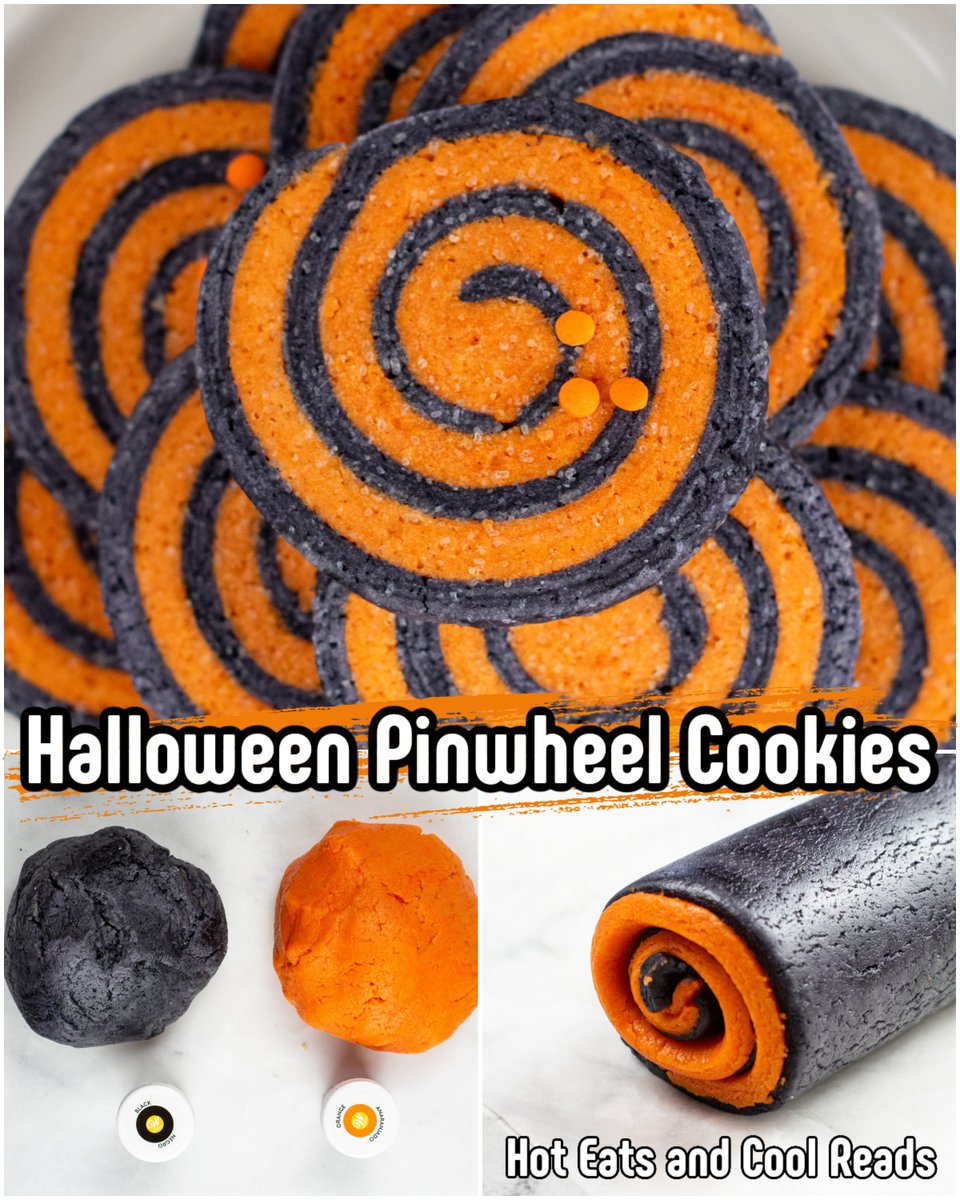 Slice and Bake Halloween Cookies 🧡🖤🧡 View and print recipe: bit.ly/3TMKFEG Pin it for later: bit.ly/4dmaT89 Icebox Slice and Bake Halloween Cookies are fun and festive. Easy to make pinwheel sugar cookie dough that's freezer friendly and great for parties!