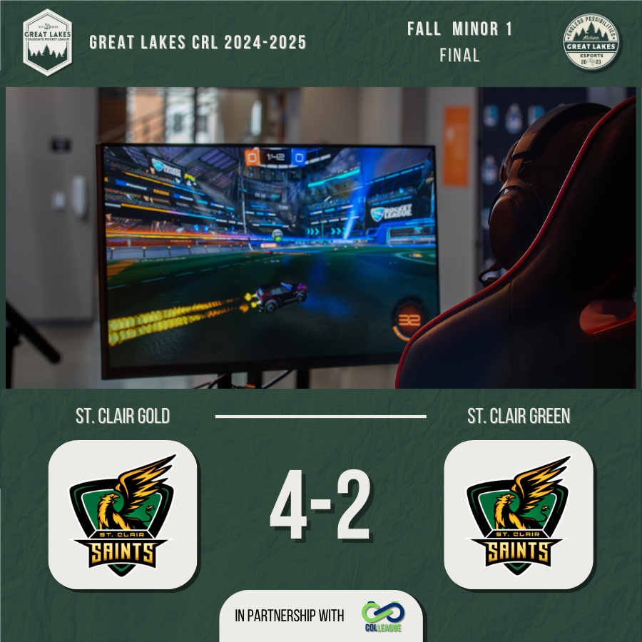 WE HAVE OUR CHAMPIONS!!!

<a href="/SaintsGamingCA/">St. Clair Saints</a> Gold upsets their olde brother in St. Clair Green! Congrats to @kcapy7, <a href="/Veshrl_/">Vesh</a>, and <a href="/TheNitryx/">Nitryx</a> on an amazing tournament!

#GreatLakesCRL #GreatLakesEsports #Esports #Playoffs